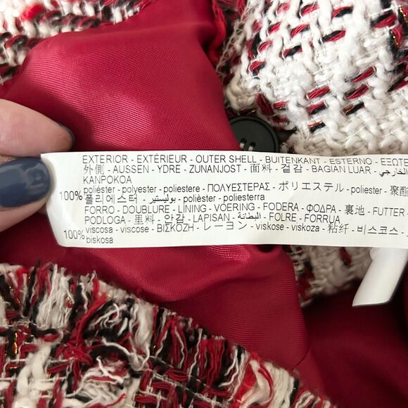 Zara Double-Breasted Red Tweed Blazer Jacket Jewel Buttons Size Small - Picture 6 of 6